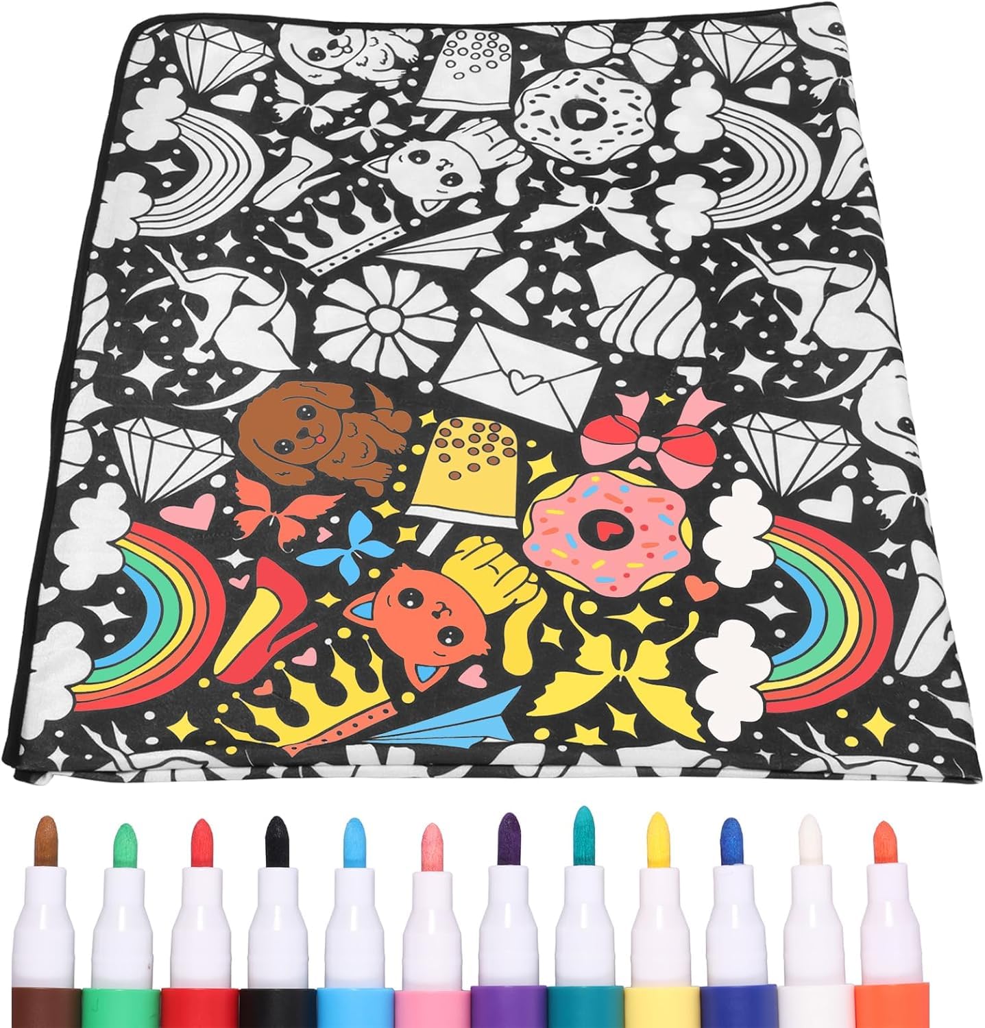 NIHUIFDPY DIY Coloring Blanket with Markers, Color Your Own Throw Blanket for Adults, Fuzzy Velvet Washable Blankets You Can Color, Creative Personalized Cozy Personalized Home Decor Ideal(Pets)