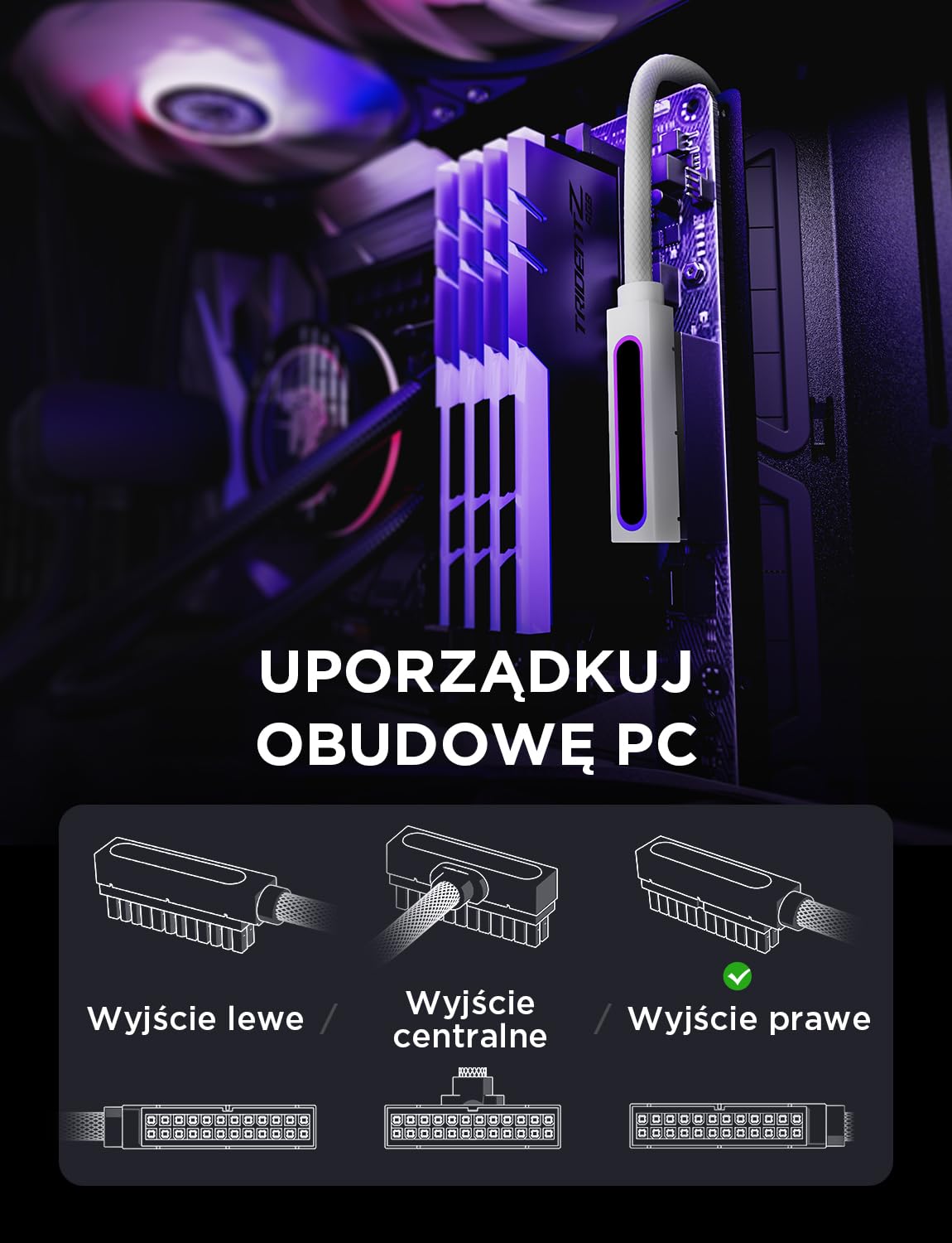 AsiaHorse Hydrus 24-pinowy przedłużacz kabla PSU R, PC 24-pinowy kabel Sleeved Cable do 24-pinowego ATX [18AWG], zasilacz Cable Extensions, 5 V 3 Pin ARGB SYNC HYDRUS-24PIN-WHITE-L-30CM