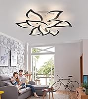 Vista 2 de Lámpara de techo moderna con flor LED en negro, accesorios de iluminación de techo montados con control remoto para sala de estar, dormitorio