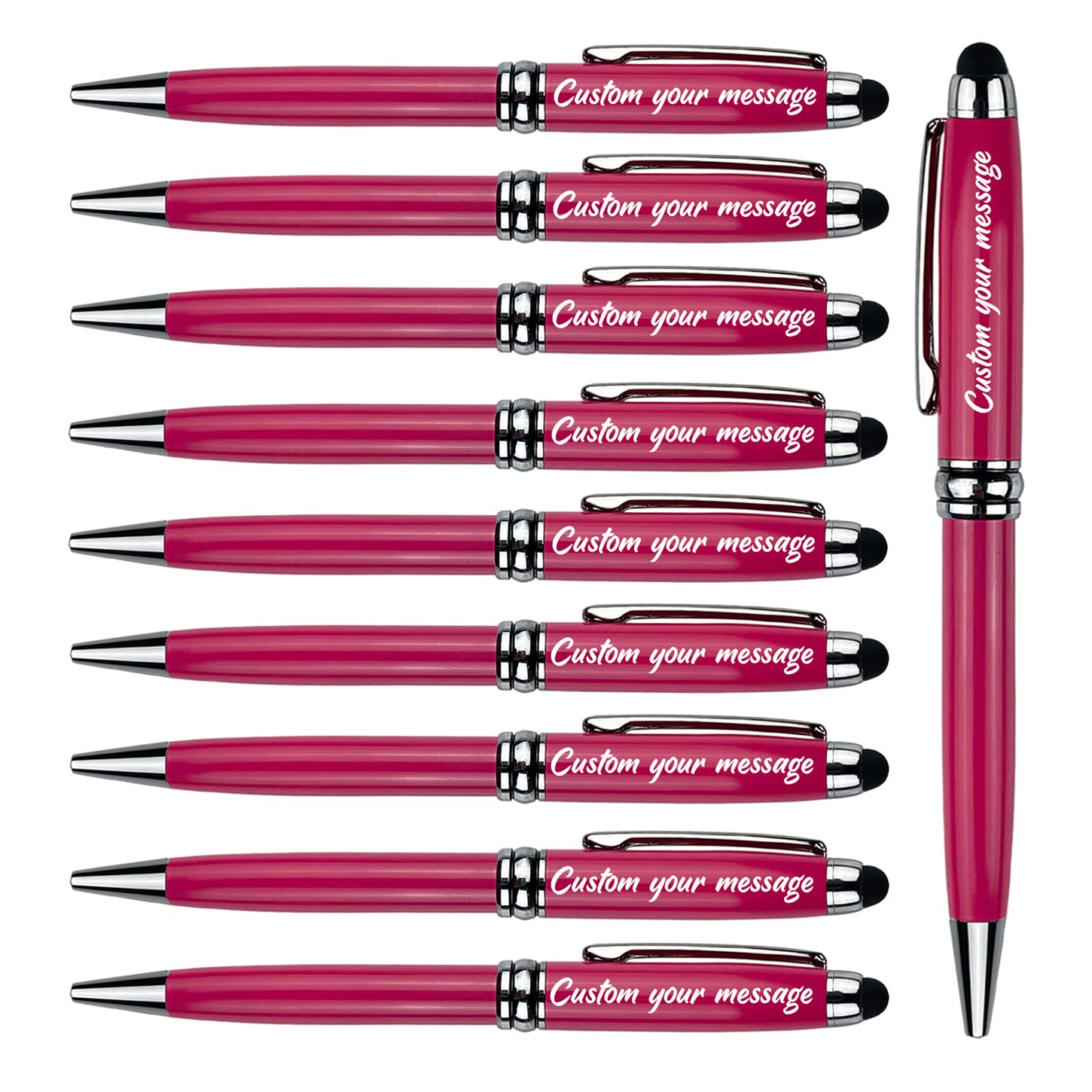 ANCOLOFIS Bolígrafos personales personalizados con punta de lápiz óptico Juego de escritura de oficina, grabado con su mensaje, nombre, perfecto para mujeres y niñas, 10 bolígrafos/caja