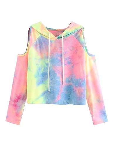 SweatyRocks Women's Cold Shoulder Tie Dye Pullover Hoodie Crop Top Sweatshirt - X-Small - Tie Dye Pink