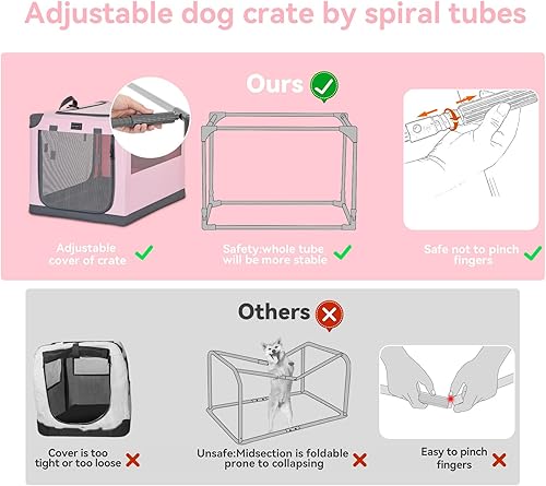 Vista 38 de PETSFIT Jaula plegable para perros, con cubierta de tela ajustable patentada, puertas de malla a prueba de mordeduras y con bloqueo, base Gris