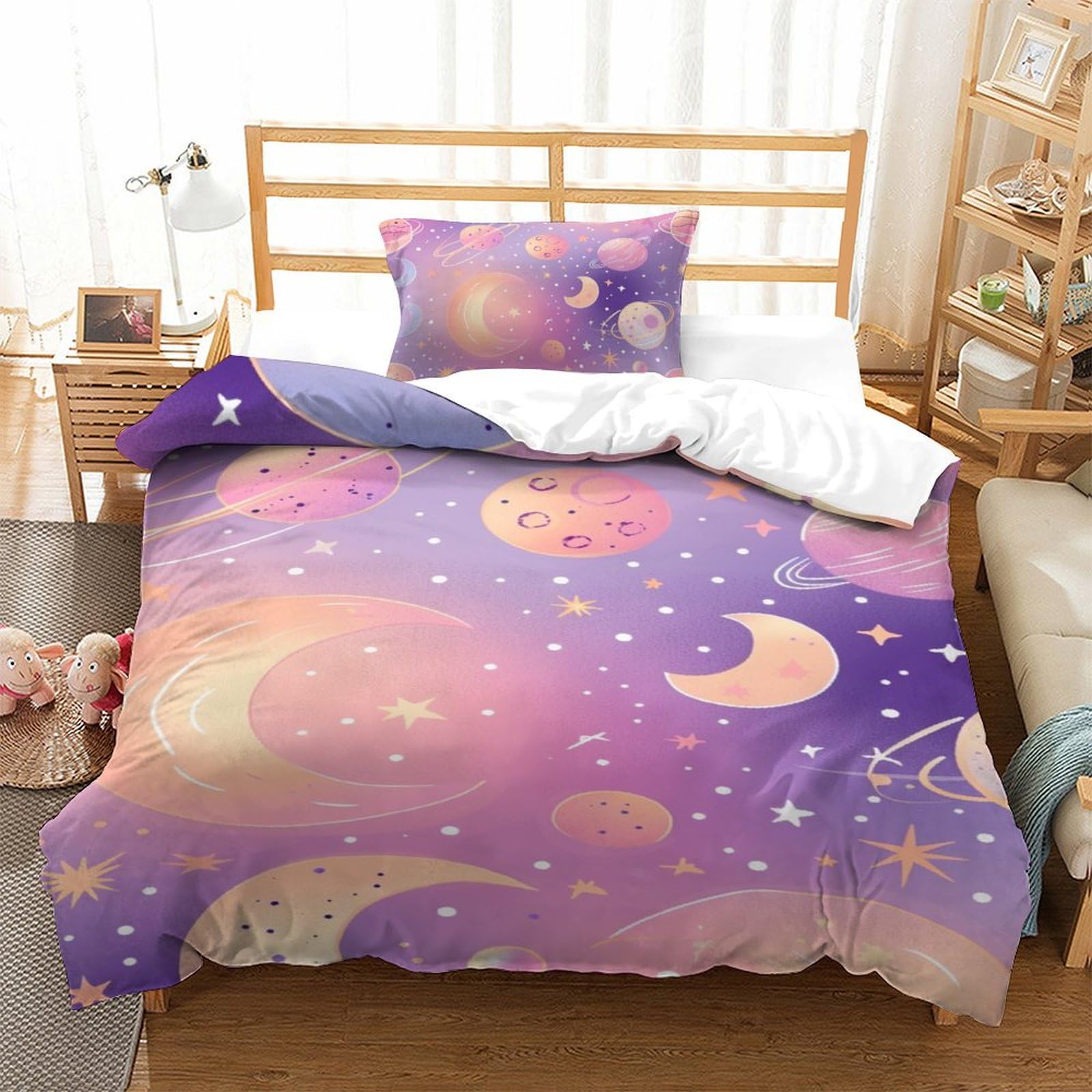 Ensemble de literie lune et étoiles 3D chic parure de couette 135x200cm