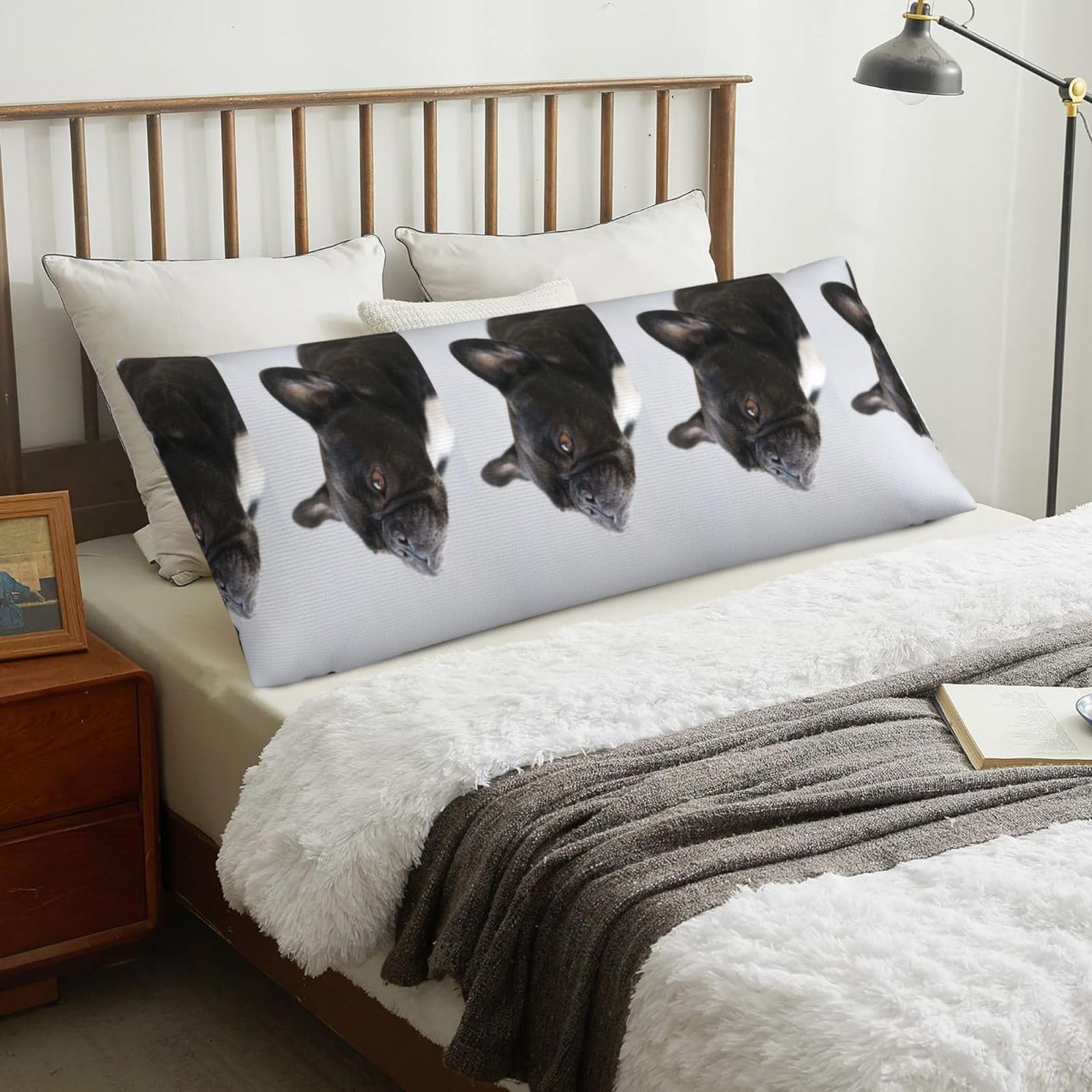 Sweet Pet Cute Black French Bulldog Puppy, Body Pillow Cover with Zipper,Long Body Pillowcase 20 x 60 in