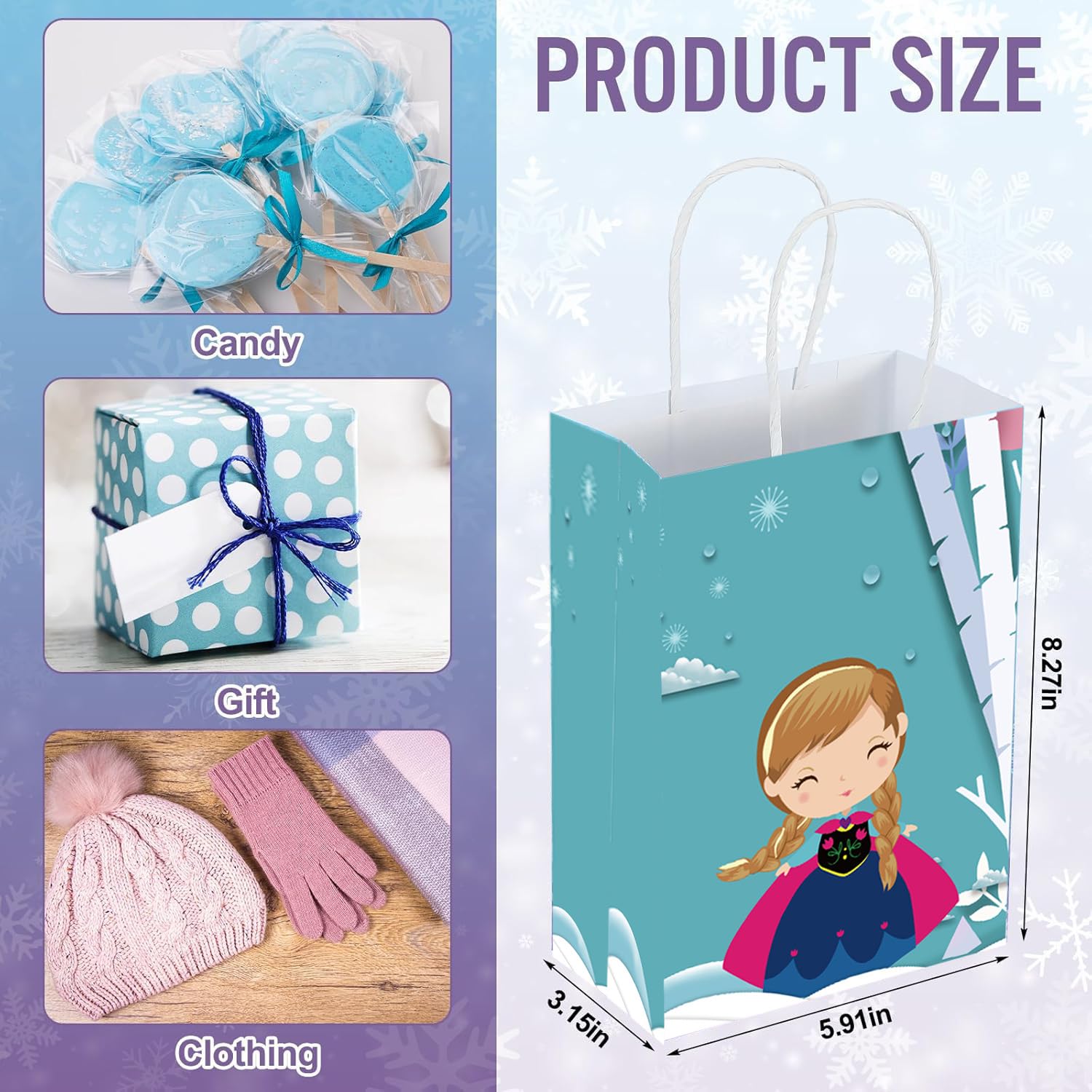 Daapiishuu 15 szt. torebek na prezenty na imprezę z Krainą Lodu, torebki na cukierki na baby shower, artykuły na przyjęcie urodzinowe
