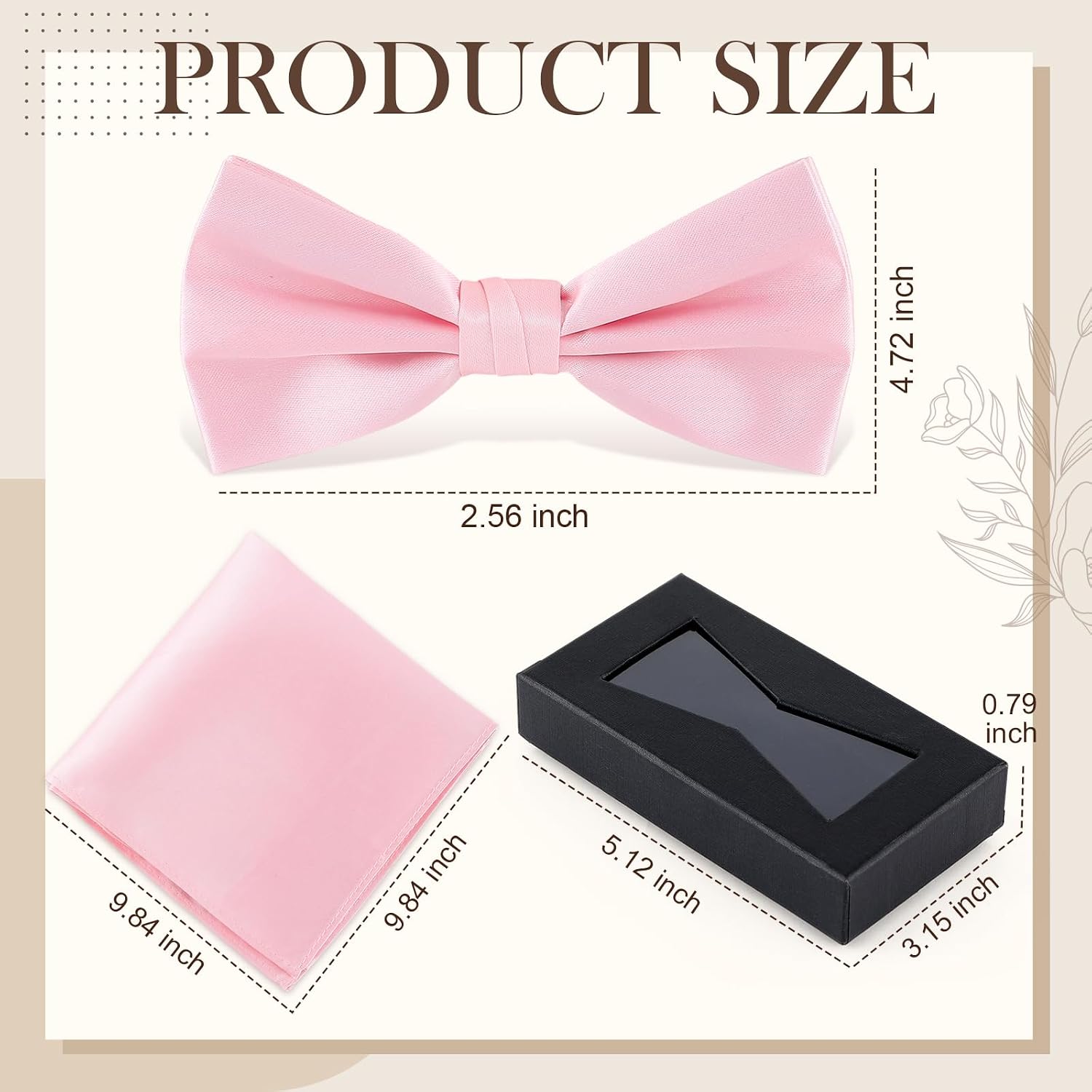 Chicingyou 6 Sets Pink Bow Ties and Pocket Square Sets for Men Pre-Tied Bowties in Gift Box for Wedding Party Business Meetings