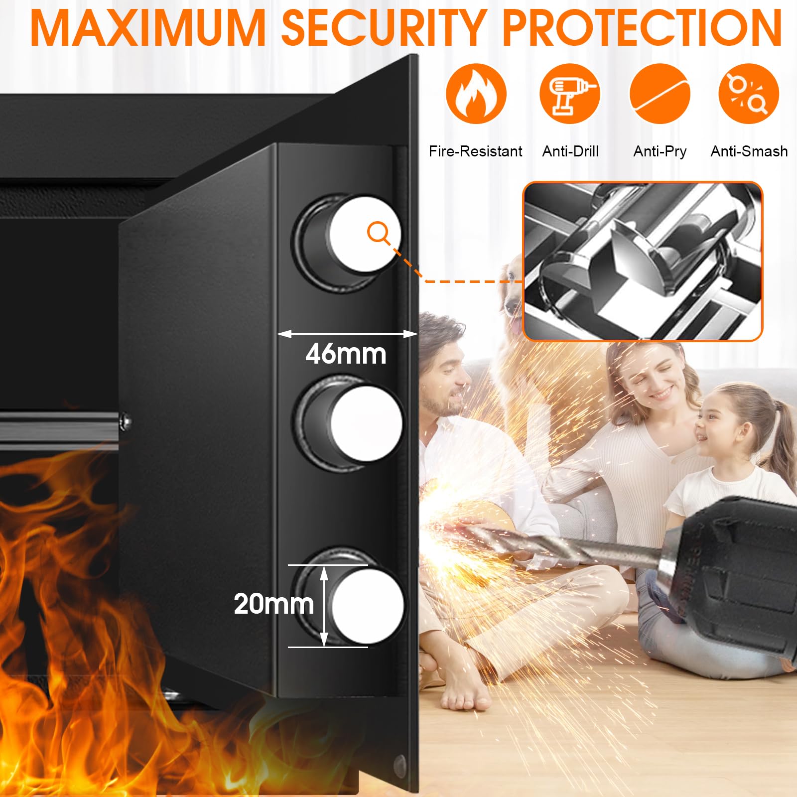 1.3 Cub Kleiner Sicherheitssafe für Zuhause Feuerfest, Anti-Diebstahl Feuersafe Box mit digitaler Tastatur, Ersatzschlüsseln & abnehmbarem Regal, Sicherheitsbox für persönliche Dokumente, feuerfest