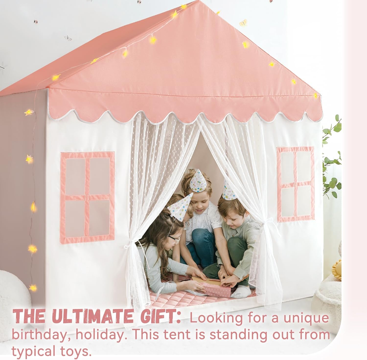 Kids Play Tent with Mat, Large Playhouse Play Tent Indoor for Girls, Kids Tent Toys for Toddlers Children Play House for Birthday Toy House Gift (Pink)