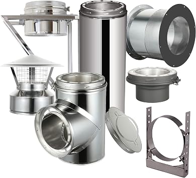 AllFuel HST Through The Wall Kit with Spark Guard Chimney Cap for 8" Diameter 304 Stainless Steel Class-A Double Wall All Fuel Insulated Chimney Pipe 18" Length, Adjustable Wall Bracket