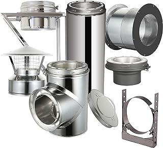 Through The Wall Kit with Spark Guard Chimney Cap for 8" Diameter 304 Stainless Steel Class-A Double Wall All Fuel Insulated Chimney Pipe (18" Length, Adjustable Wall Bracket)