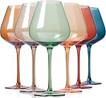 Physkoa Colored Burgendy Wine Glasses Set 6-18oz HandBlown Colorful Wine Glass With Long Stem,Multi Color Mothers Day Wine Glasses Gift for Women Mom