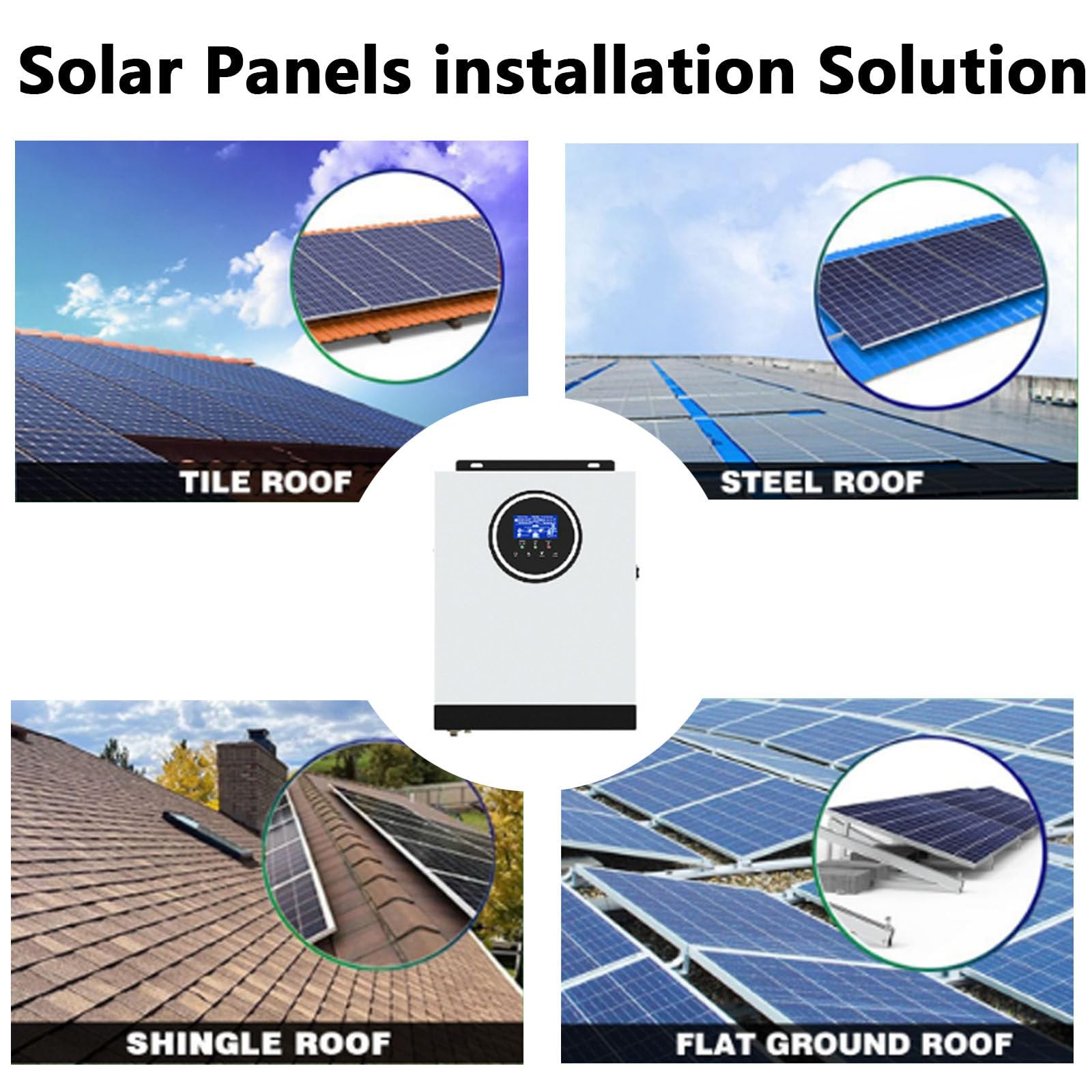 Inverter Solare, Inverter Ibrido Fotovoltaico con 3 modalità di Ricarica, Inverter di Potenza A Onda Sinusoidale Pura 2000w/3000w, per L'accumulo di Energia Domestica,2000W