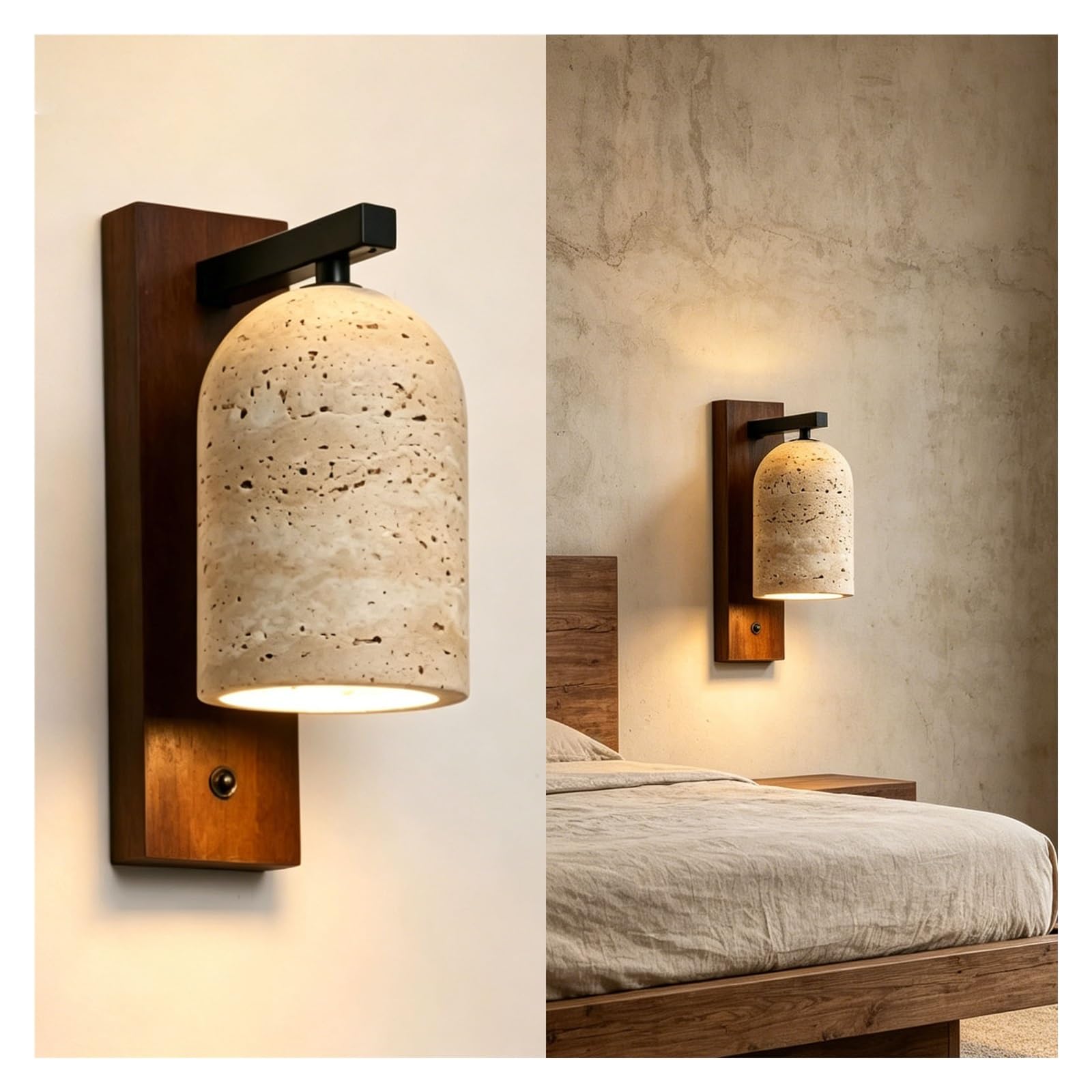 LUOYAOB Yellow Travertine Wall Sconce Stone Texture Wall Light Modern Mid Century Wall Mounted Lamp Bedside Hallway Hotel Reading Corner Three Color Dimming Indoor Wall Lighting Fixture
