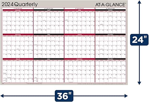 Miniatura 6 de 2024 AT-A-GLANCE® Vertical/Horizontal Reversible Erasable Quarterly Wall Calendar, 36" x 24", Tan, January to December 2