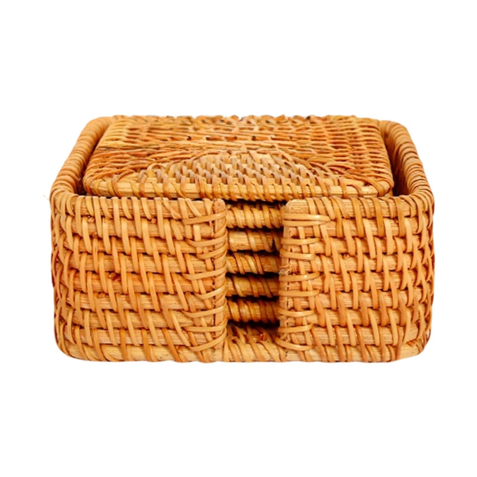 ordinarYone Handwoven Rattan Coasters With/without Storage Basket Placemat For Cups Bowls And Plates