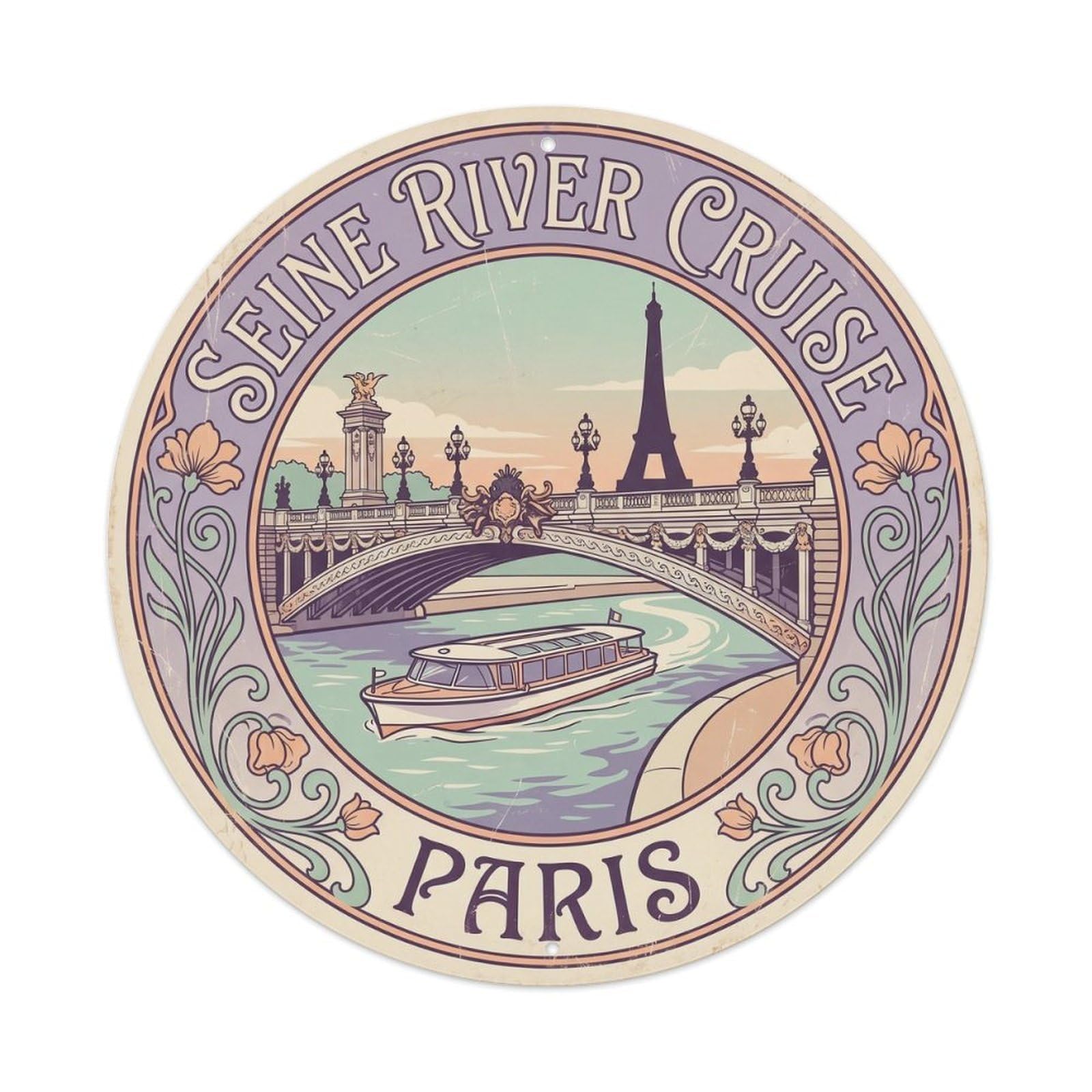 Vintage Travel Seine Cruise France Metal Tin Sign