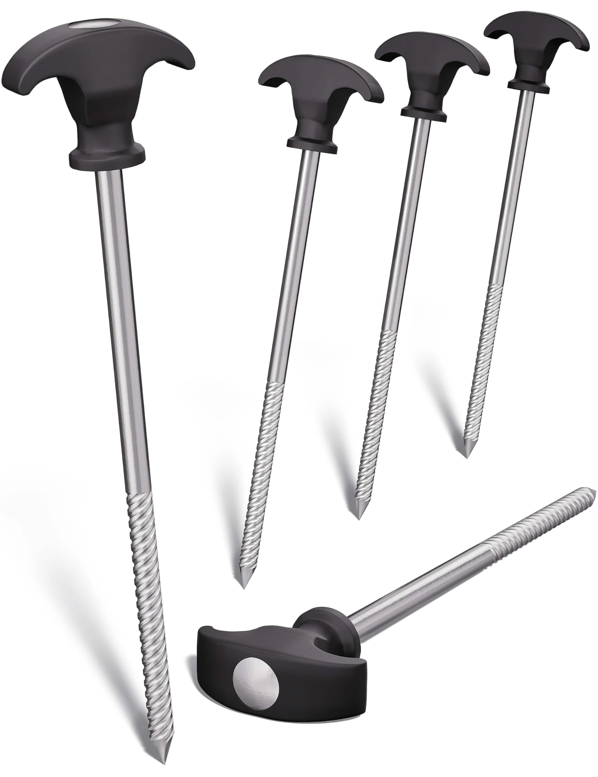 Piquets de Tente en Acier – 21 cm de Long, Sardines Antitempête avec Filetage & Poignée en T – Piquets à Vis Robustes pour Camping, Tentes, Auvents & Activités Outdoor (48)