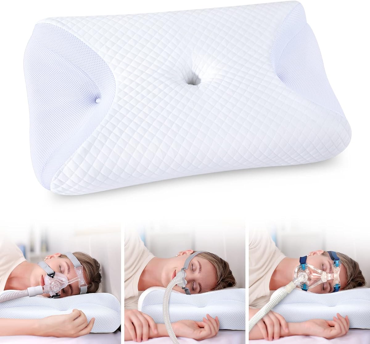 HOMCA CPAP Pillow for Side Sleeping, CPAP Nasal Pillows for All CPAP Masks Users to Reduce Air Leaks & Masks Pressure, Neck Support Pillows for Sleeping for Neck Pain Relief