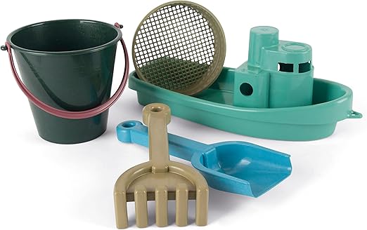 Dantoy: Blue Marine Toys - Boat & Sand Playset - 5pcs, Recycled Maritime Gear, Beach-Pool-Bath-Sandbox, Reusable Net Backpack, Kids & Toddlers Ages 2+