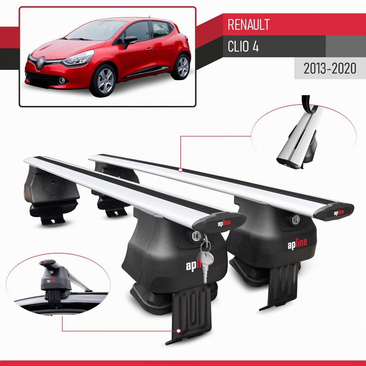 Compatible con Renault Clio 4 2013-2020 Ace-4 Barras de Techo Auto Portaequipajes Barras Transversales Gris Aluminio 2 Barras