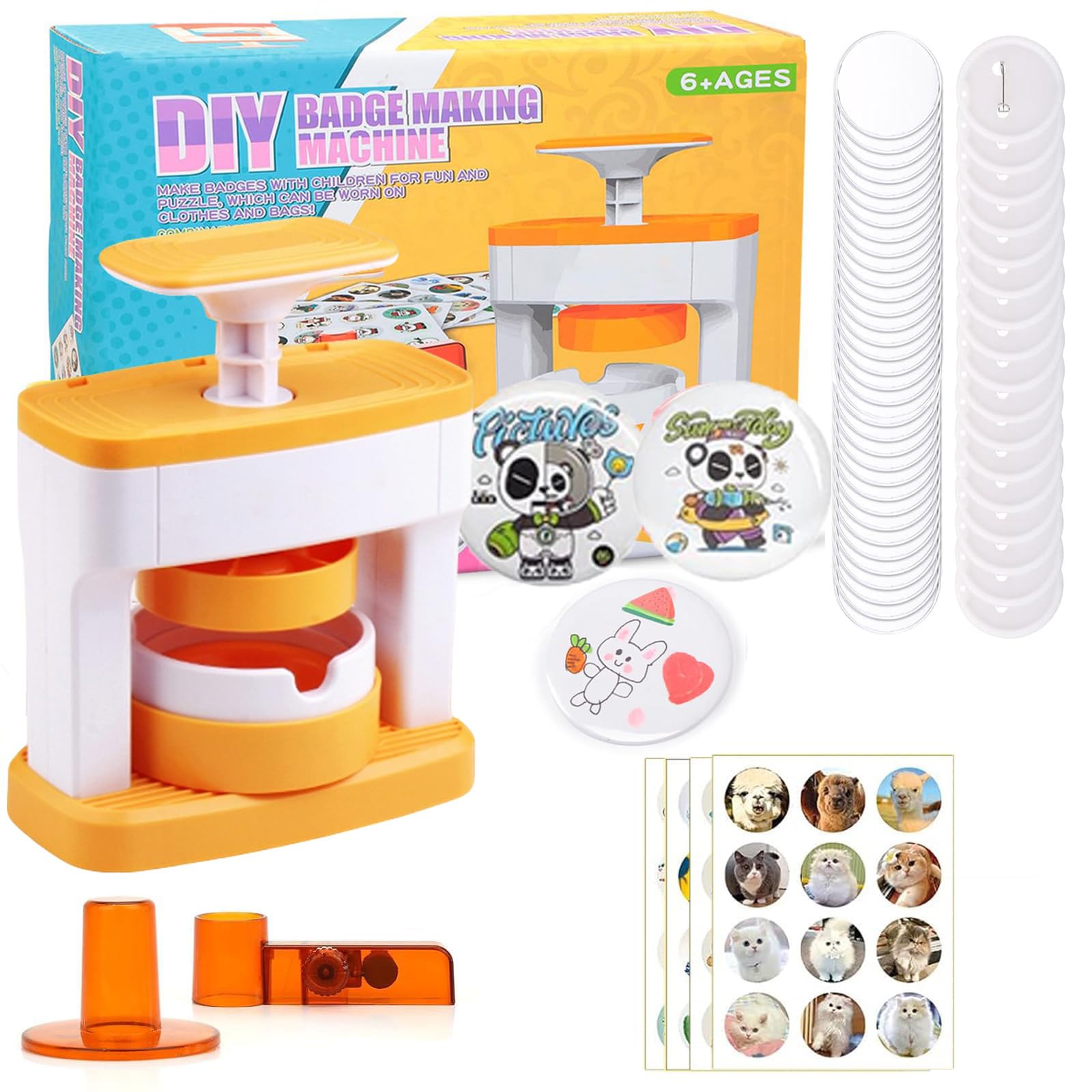 Button Maker Machine 55 mm (2.16 Inches) DIY Pin Badge Making Kit with 48 Plastic Button Parts & Circle Cutters for Party and Gifts, BM-001