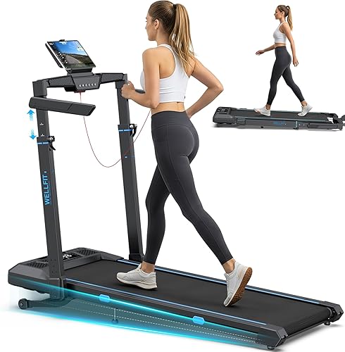 WELLFIT Cinta de correr con inclinación automática, caminadoras plegables 4 en 1 para el hogar con altura ajustable, caminadora silenciosa de 3.5 HP
