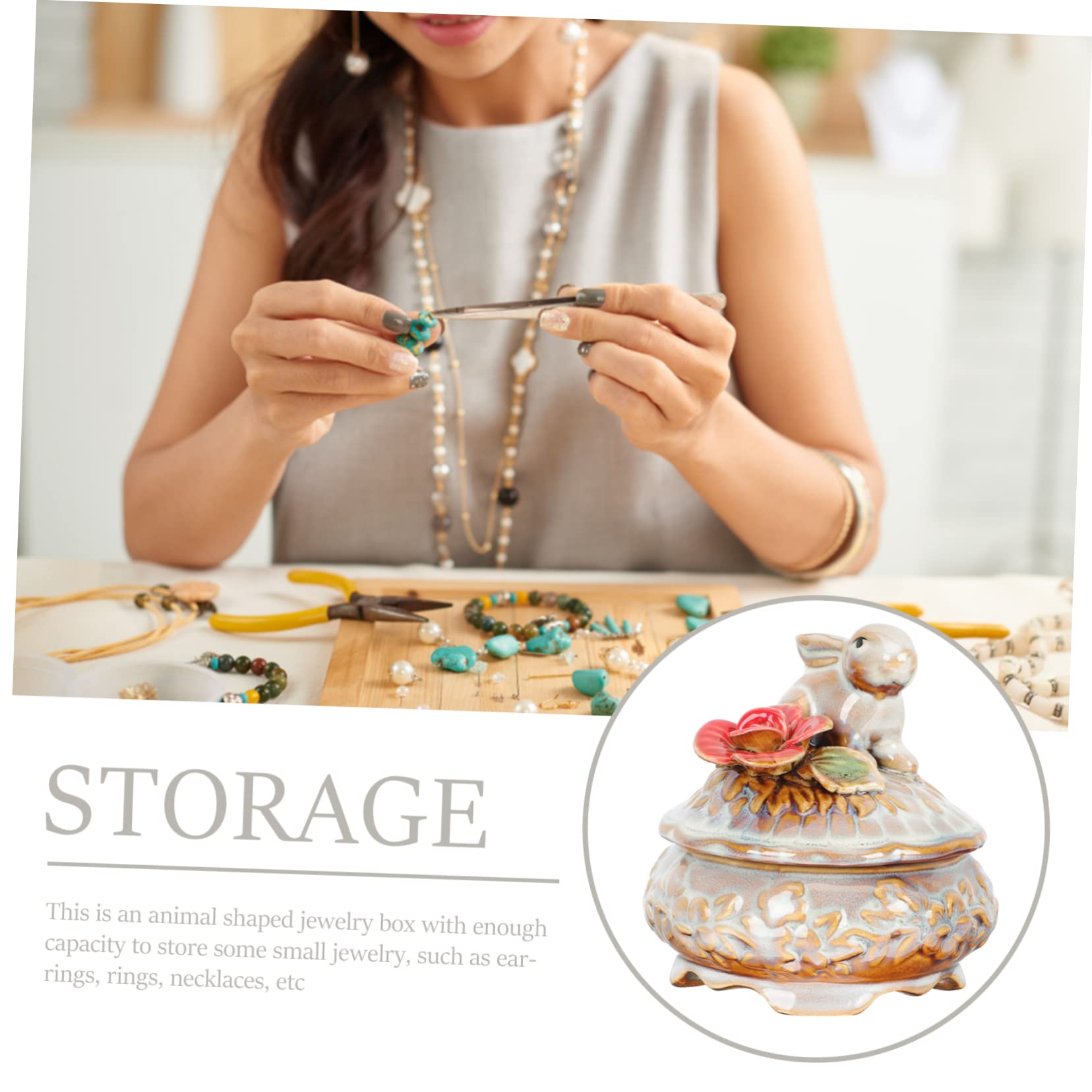 BESTOYARD Caja de Joyería de Cerámica Estilo Europeo Tapa Extraíble, Organizador Decorativo para Hogar y Cumpleaños, Diseño Elegante