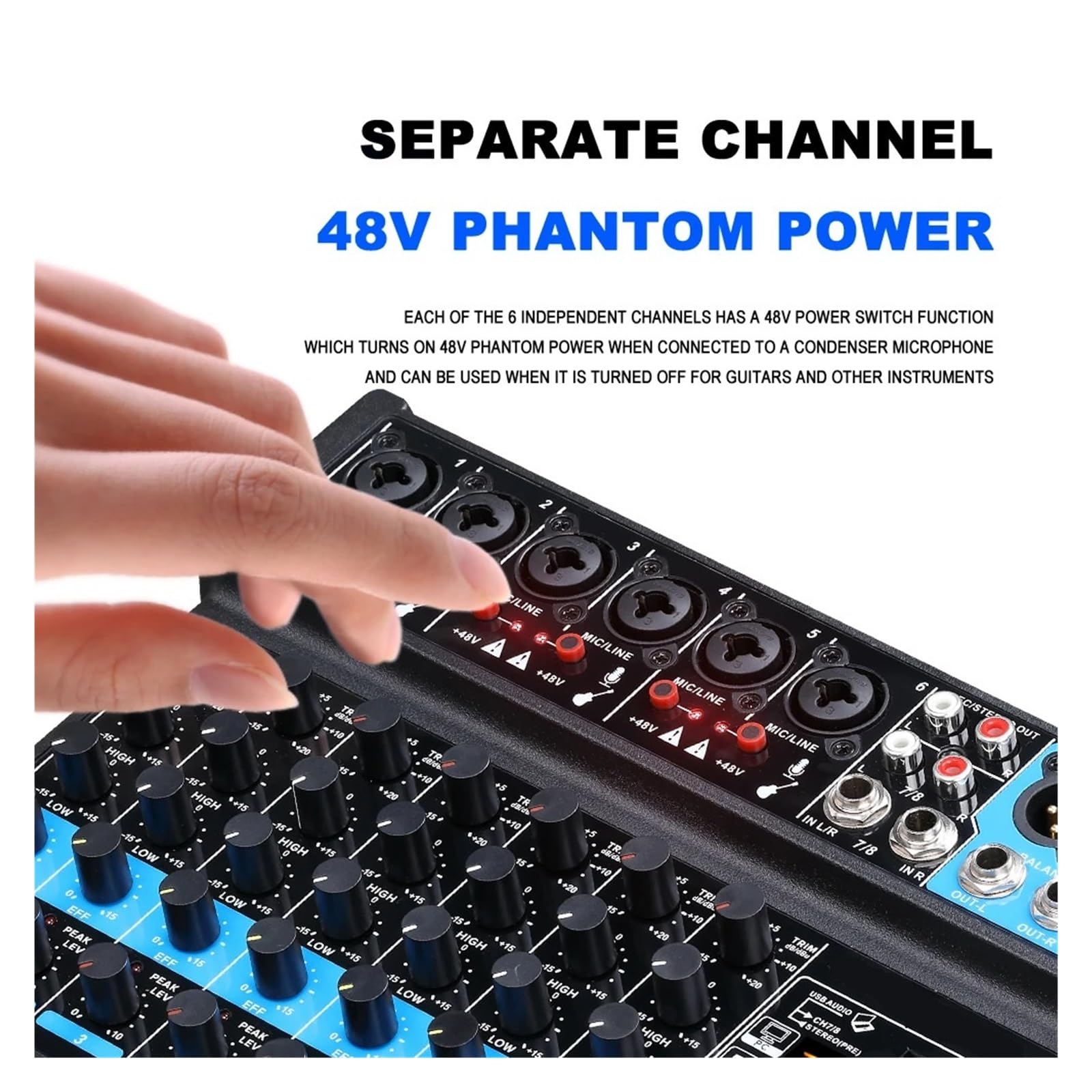 Mixer Audio Mini Mixer A 8 Canali, DC 5 V, Bluetooth, 48 V, 24 Effetti For Piccoli Club O Bar, Registrazione In Studio(Black)