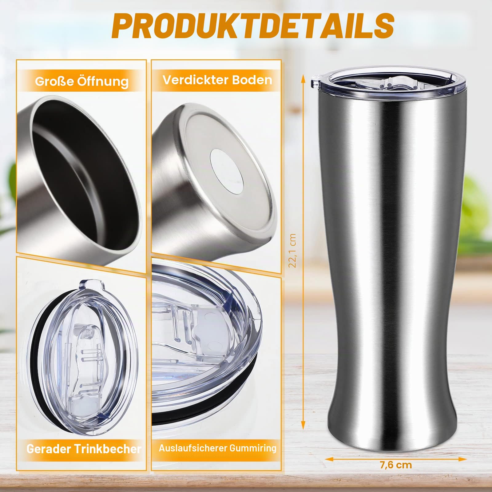 Geetery 4 Bierbecher aus Edelstahl für Herren, doppelwandig, 500 ml, isoliert, vakuumbeschichtet, Vatertagsgeschenk (Silber)
