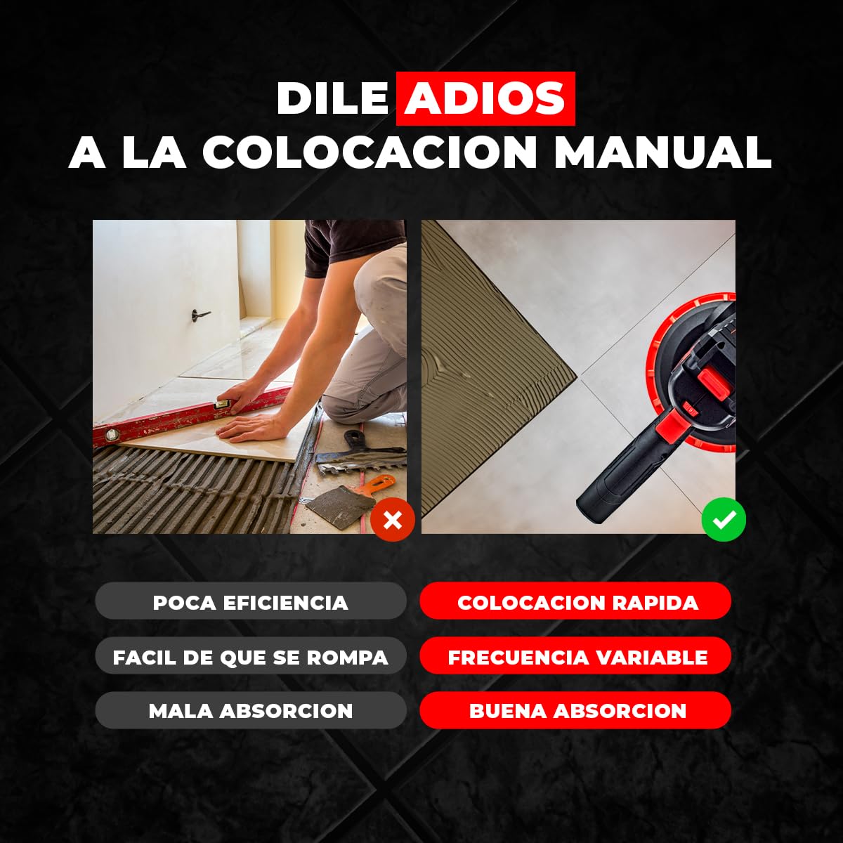 Ventosa Vibratoria SENDI VSC-18 - Maquina Vibradora - Diseñada para la Vibracion de Azulejos,Baldosas,Gres de Diferentes Tamaños - 6 Niveles de Vibracion y 180mm de Diametro - Incluye dos Baterias.