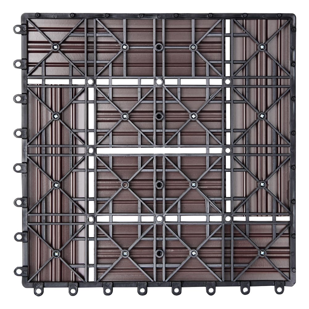 BAKAJI Juego de 11 piezas de azulejos WPC para jardín exterior, patio, balcón, suelo con drenaje de agua, azulejos de montaje empotrado, resistente a los agentes atmosféricos, diseño incrustado