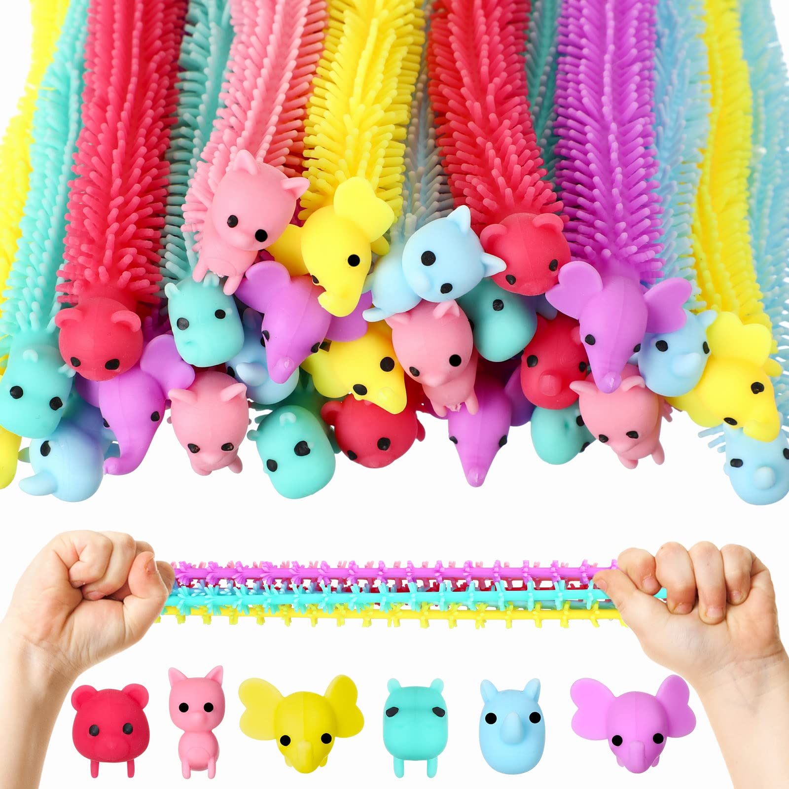 Chivao Bulk Stretchy String Fidget Toys Animal Sensory Toys Pack Worm Sensory Stress Fidget Toys for Adults Stress Anxiety Relieve Relaxing Party Favors(200 Pack, Animal Style)