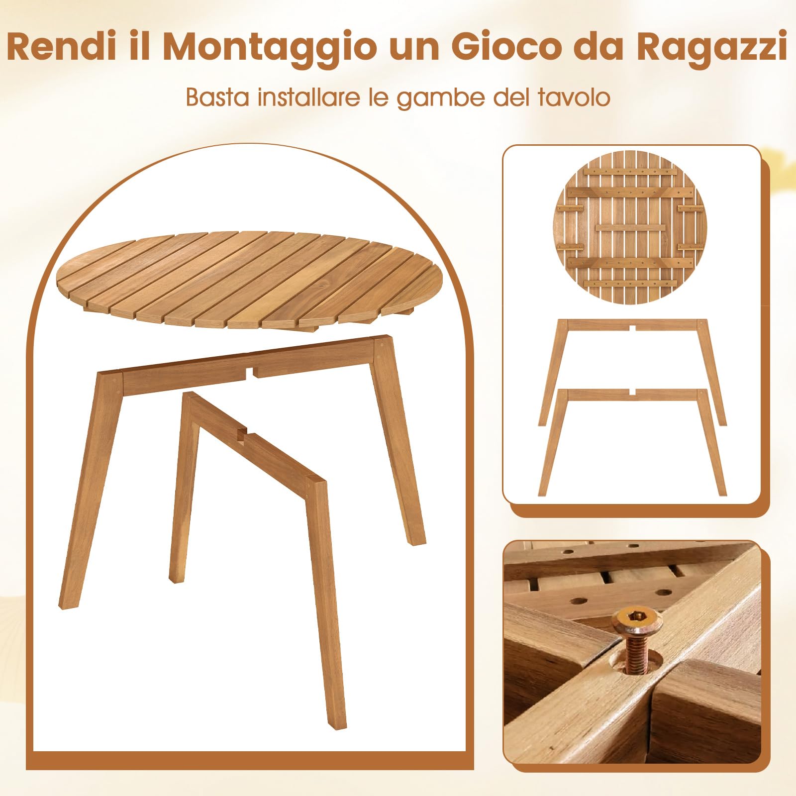 COSTWAY Tavolino da Esterno Rotondo 62 cm, in Legno Massello, Tavolino Laterale Basso da Giardino, Piccolo Tavolo da Caffè per Interno, Balcone, Terrazza e Patio, Montaggio Semplice