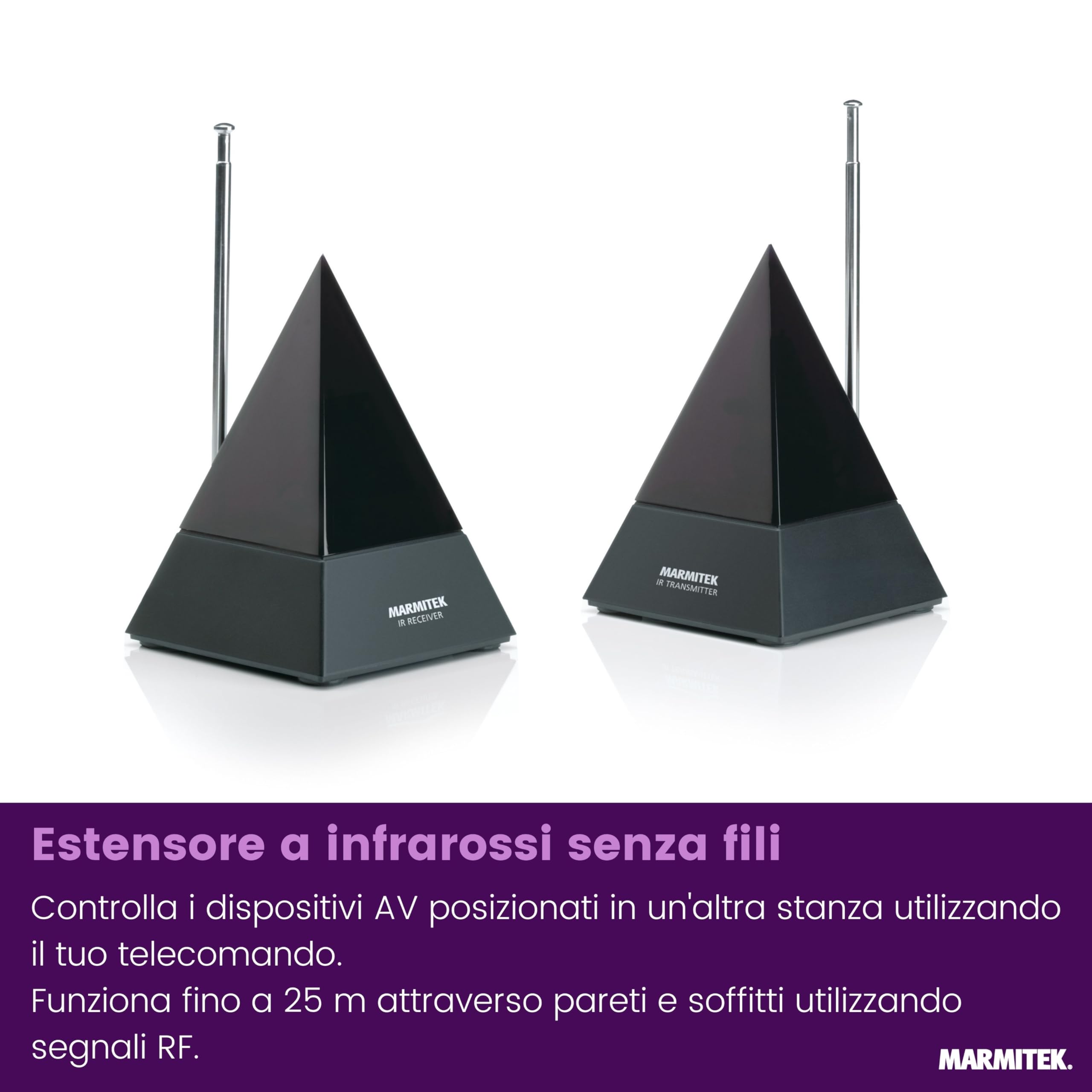 Marmitek Powermid XL - Ripetitore Infrarossi Wireless, Trasmettere Segnali ir in Modalità Wireless a un'altra Stanza, Portata di 20m, Funziona con Tutti i Controlli IR, Plug & Play, Nero | Ripetitore IR wireless per controllare dispositivi in altra stanza