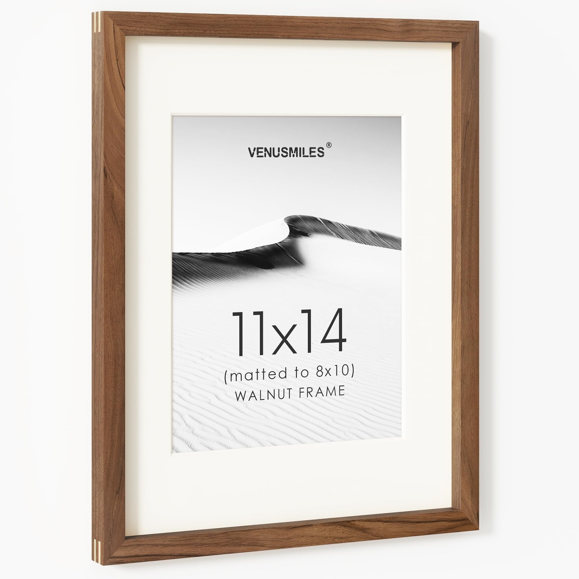11x14 Picture Frame, USA-Sourced Natural Walnut Wood Photo Collage Frame with HD Tempered Glass, Modern Simple 11 x 14 Wooden Frame Matted to 8x10, Vertical &amp; Horizontal Wall Hanging Display