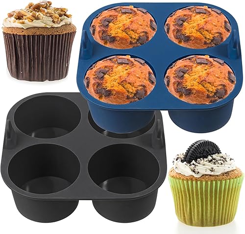 Webake Molde de silicona para magdalenas de 4 cavidades para hornear, molde de silicona antiadherente sin BPA para muffins, 2 unidades