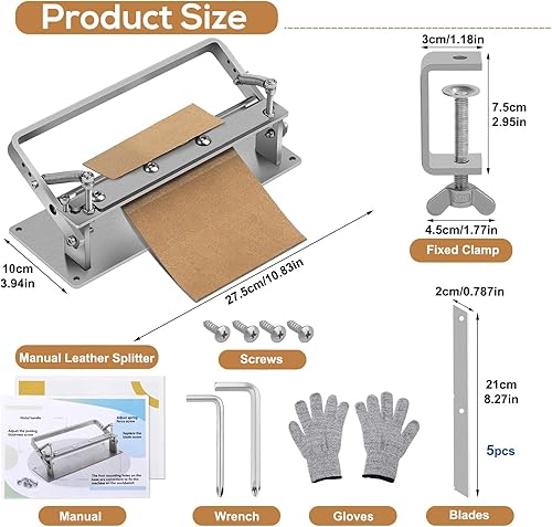 Miniatura 9 de Máquina peladora manual de cuero con divisor de cuero, esquiador de pelado de cuero, herramientas de skiving de cuero con mango de instrucciones