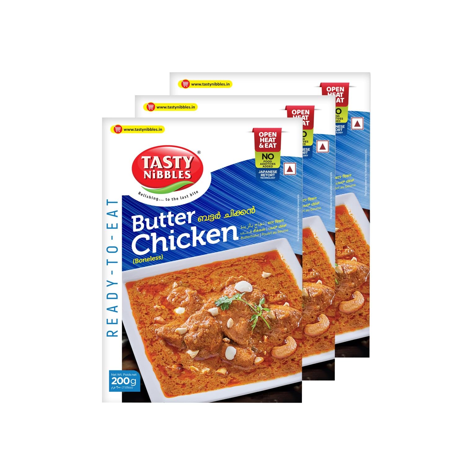 Tasty Nibbles Butter Chicken 200g | Open Heat & Eat | Non-Vegetarian | No Added Preservatives | Japanese Retort Technology [Pack Of 3]