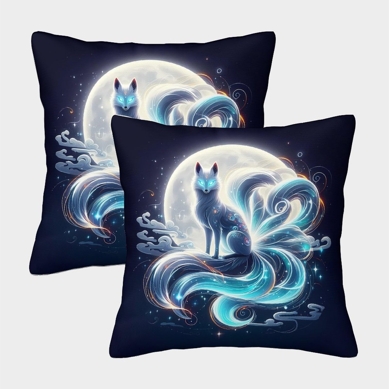 QFVANSIYO Starry Night Moon Fox 3D Printed Pillowcase Microfiber Bedroom Decor Lunar Fox Pillow Cover Soft Breathable for Adults Teens 40x40cm