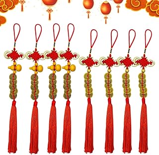 Pack of 8 Chinese Feng Shui Money Coins Lucky with Red Enless Knot Decoration for Wealth and Success Chinese New Year 5 Coins Emperor Money Home Office Decorations