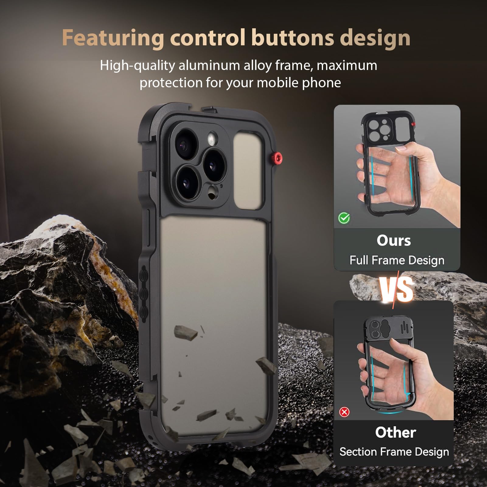Dual-Griff-Telefonkäfig-Video-Rig für 15 Pro Handheld-Stabilisator-Kit Tragbare Smartphone-Filmausrüstung Schwarz (Für 15 Pro)