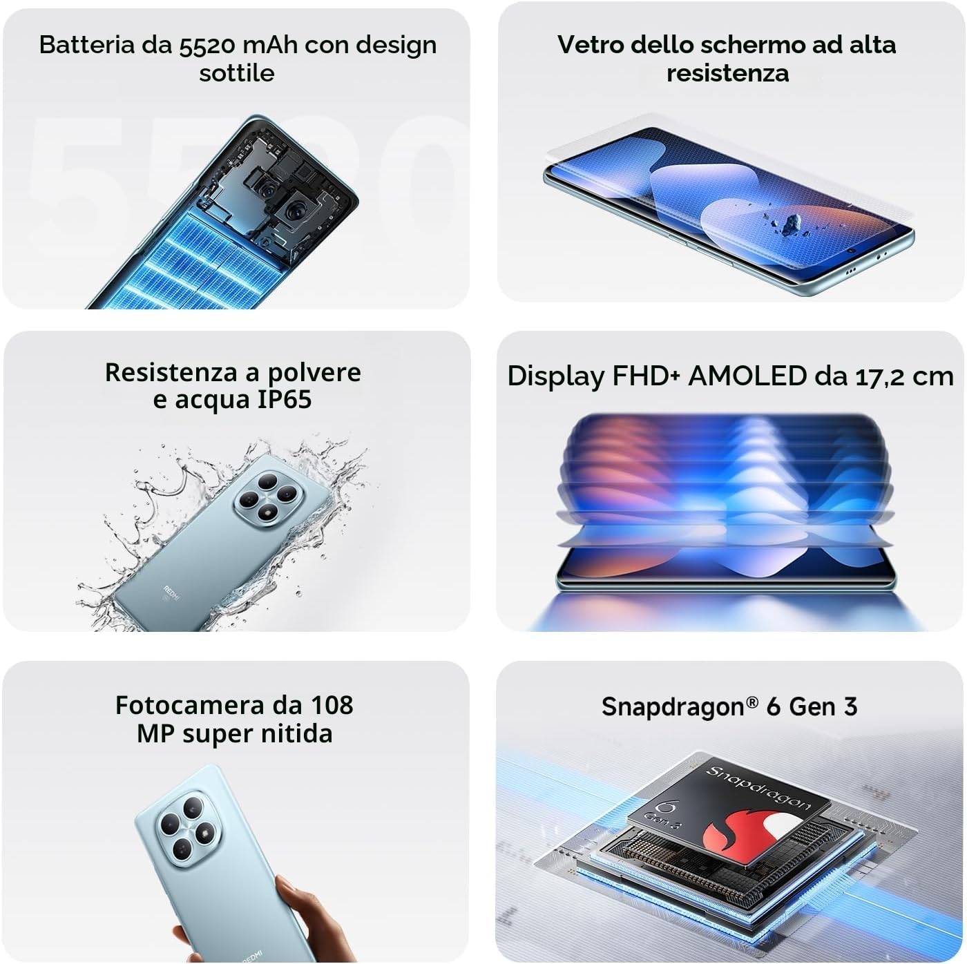 XIAOMI Redmi Note 15 5G - Smartphone con 8+256 GB, display AMOLED FHD+ da 6,77", Snapdragon 6 Gen 3, fotocamera da 108 MP, batteria da 5520 mAh, nero, incluso Smart Watch