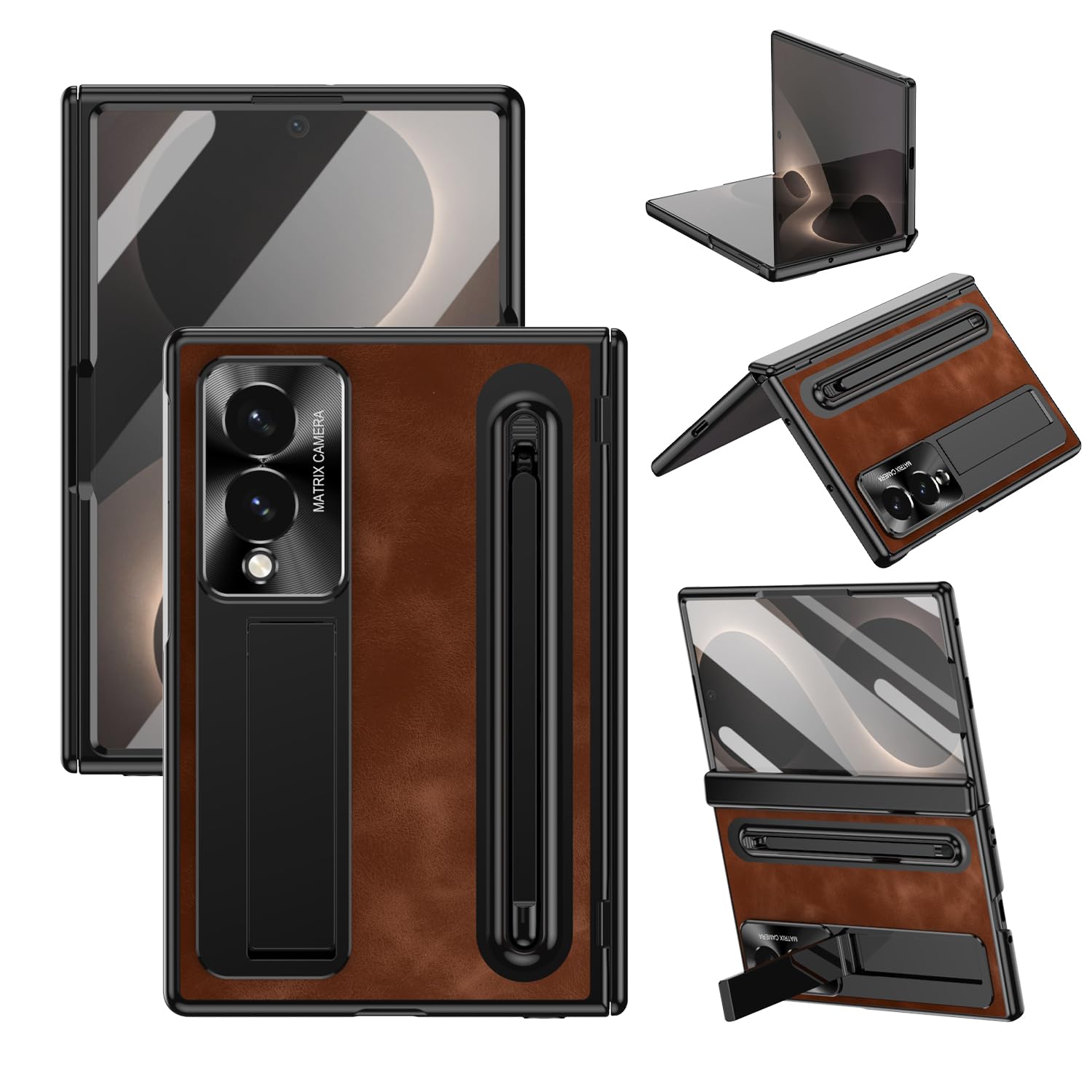 do Samsung Galaxy Z Fold 8 Etui z Slim S-Pen Holder & Pojemnościowy długopis, Kickstand Premium Jazz Retro Leather Soft Touch Odporny na wstrząsy Hard Full -Body Screen Hinge Protection