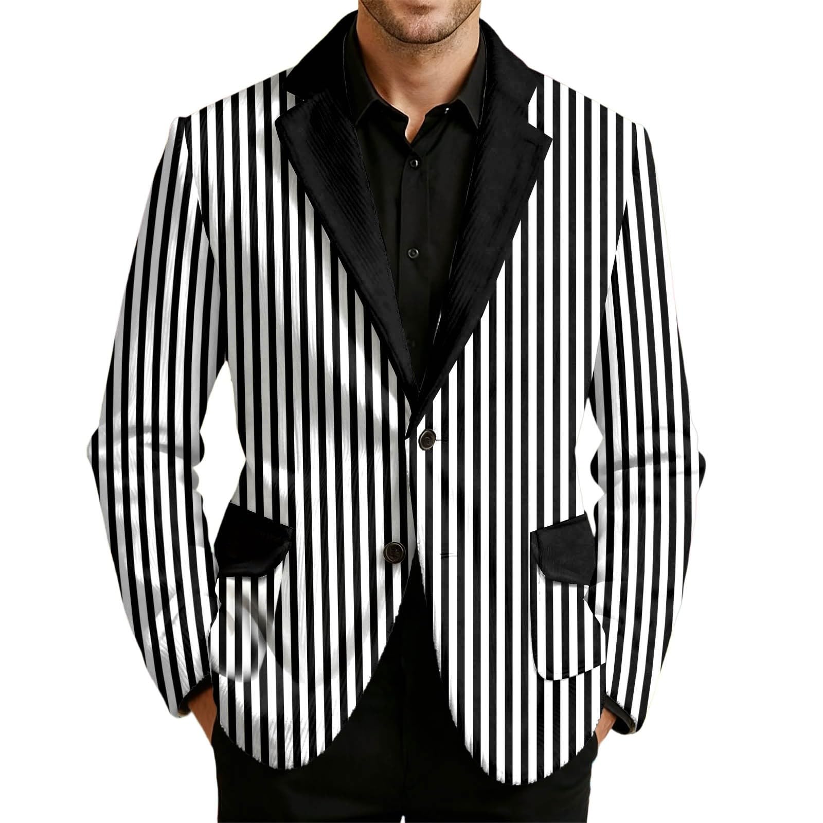Men's Cologne Clown Corduroy Jacket Striped Red White Suit Jacket Funny Colourful Jacket Striped Printed Carnival Blazer Circus Director Costume Cosplay Blazer Fancy Dress Party Jacket, R Black, XL