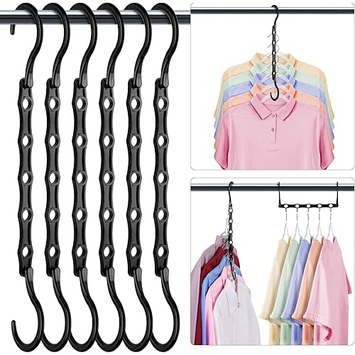 HOUSE DAY Closet Organizers and Storage 6 Pack, College Dorm Room Essentials, Multifunctional Organizer Magic Space Saving Hangers with 5 Holes, Storage Organization for Wardrobe Closet