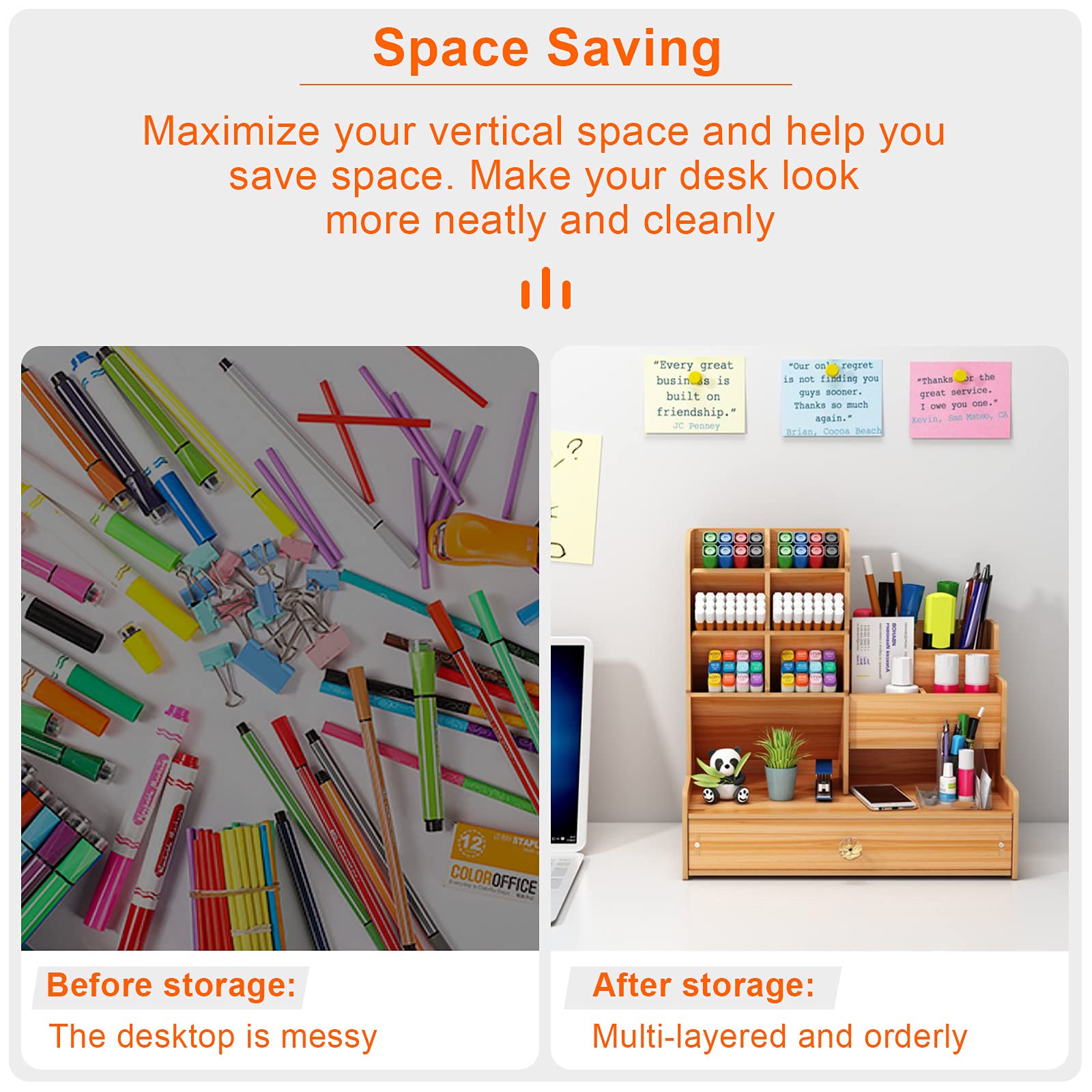 Hggzeg Organizer da scrivania in legno fai da te da te per cancelleria, grande capacità, con cassetto per casa, ufficio e scuola (B17 color ciliegia)