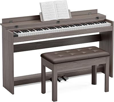 88 Key Full Size Weighted Digital Piano Keyboard,Triple Pedal& Dust Cover Design,Hammer Action Electric Piano Includes Duet Piano Bench,Grey