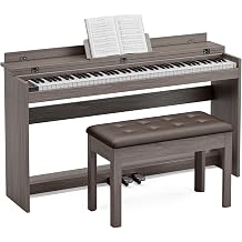 88 Key Full Size Weighted Digital Piano Keyboard,Triple Pedal& Dust Cover Design,Hammer Action Electric Piano Includes Duet Piano Bench,Grey