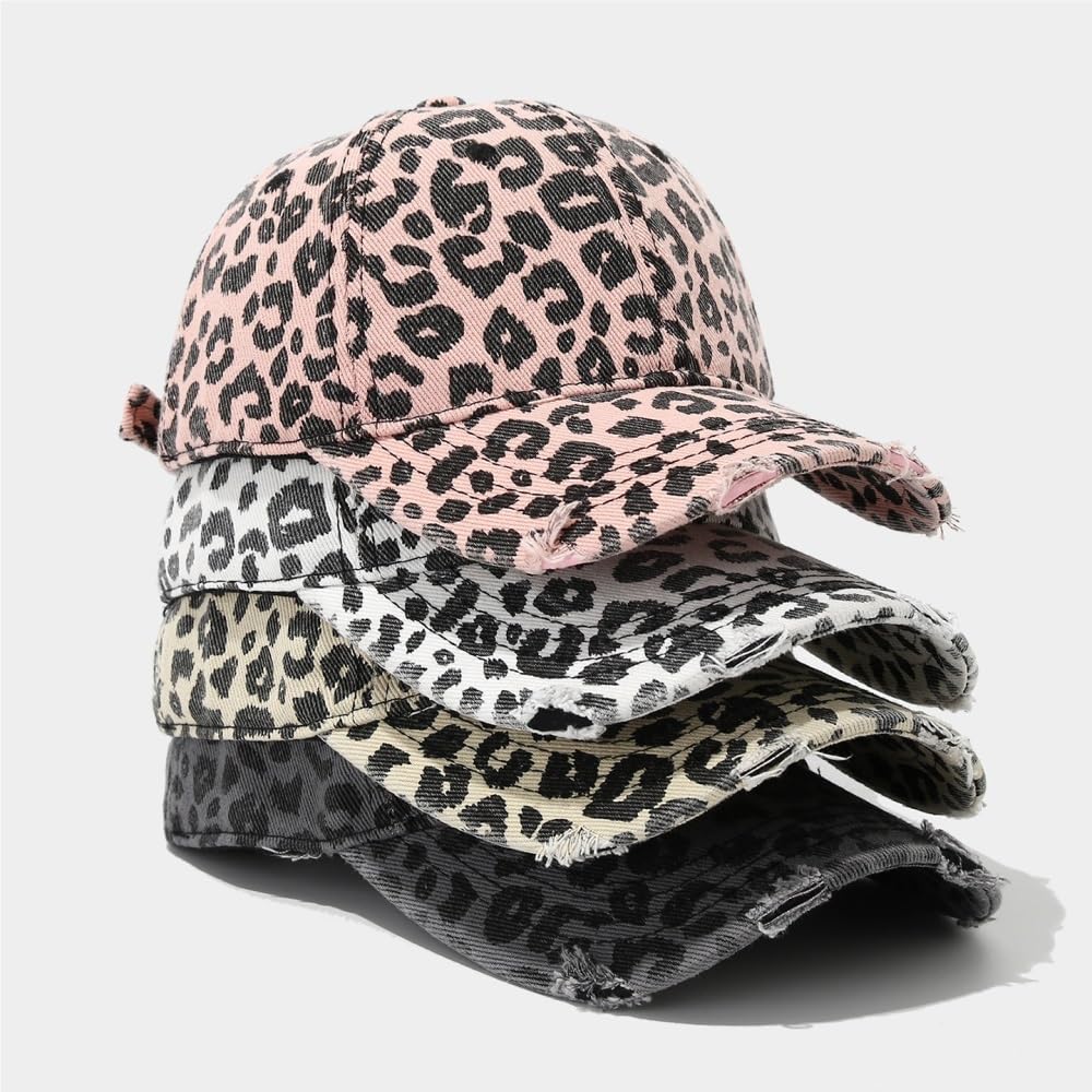 Superior Vintage Leopard Print Y2K czapka z daszkiem, unisex, stylowy postarzany design, wszechstronna modna czapka z rondem
