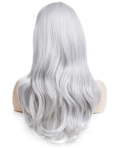 Miniatura 5 de Morvally - Peluca de cabello sintético lacio y ondulado con flequillo 23 pulgadas de largo resistente al calor para Cosplay disfraz de Halloween y